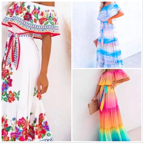 S-3XL Bamba Boho Maxi 2 floral / 2 ombré whimsy destination resort dress black - Picture 12 of 16